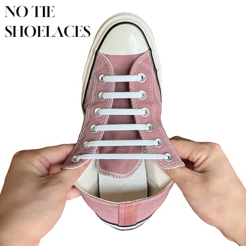 Vandomrise Elastische Silikon Schnürsenkel, Kinder & Erwachsene No Tie Shoelaces, Schnürsenkel ohne Binden Wasserdichte Flaches Elastikband für Sneaker Stiefel Brettschuhe und Freizeitschuhe, Weiß