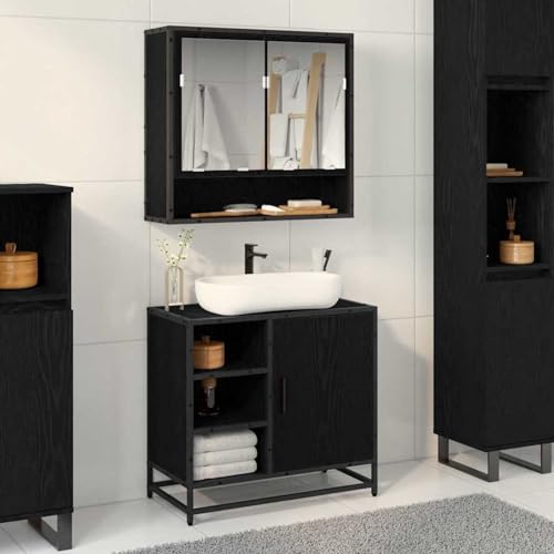 Gecheer Bathroom Sink Cabinet Black oak 65 x 33 x 60 cm Engineered wood Drainage and bathroom accessories Model883636