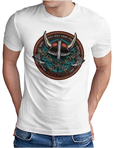 T-shirt viking Berserker OM3 homme blanc grande taille 5XL motif hache et rune