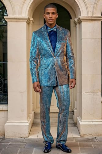 Barabas Men's Shiny Geometric Slim Fit Pattern Notch Lapel Suit 5SU422