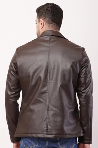 Image of Wolver Men's PU Leather Blazer, Casual Party, 2-Button