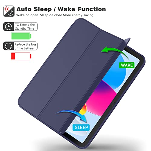 Image of ToaPoia Case for iPad (A16) 11 Inch 2025 /iPad 10th Generation 10.9 Inch 2022, Slim Trifold Stand Protective Cover with Pencil Holder and Soft TPU Back,Support Auto Sleep /Wake (Dark Blue)