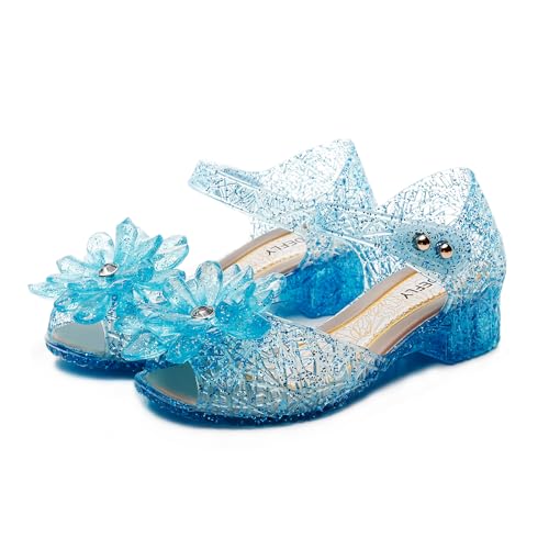 TANDEFLY Flower pairing Girls Princess Jelly Flats - Sparkly Dress Up Sandals for Cosplay & Parties | Lightweight Ballet Heels for Kids Ages 3-8