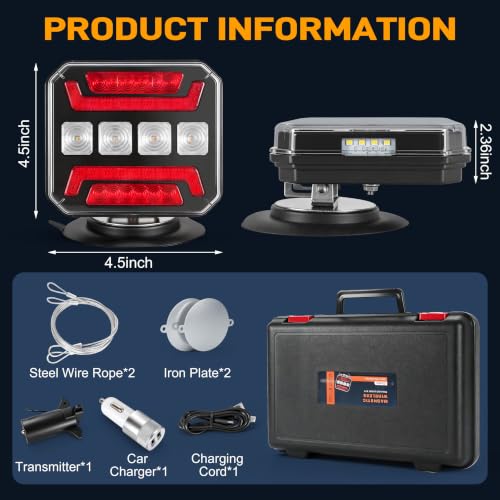 Image of Wireless Trailer Lights with Adjustable Bracket | LED Magnetic Tail Light Kit with Reverse, Brake, Turn, Running Lights, IP67 Waterproof for Trucks RVs Boats Campers Trailers