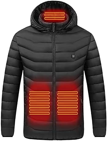 Heated Jackets for Men Body Warmer Winter Men's Outerwear Heated Jacket Coat Down Heated Hoodie Jacket Womens UK USB Charging Electric Lightweight Water-Resistant Puffer Jacket Hooded(No Power Bank)