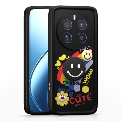 Image of Pikkme Back Cover for Realme 12 Pro 5G / Realme 12 Pro Plus 5G | Soft Silicone| Cute Rainbow Smile & 3D Cartoon Flower Design | Shockproof Raised Camera Protection Bumper Case (Black)