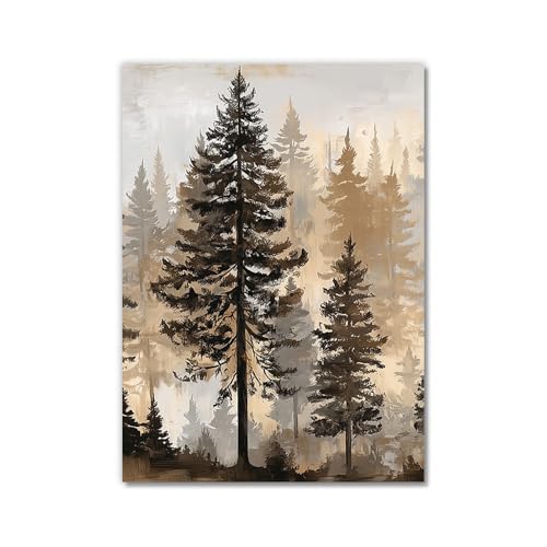 Toile murale abstraite forêt beige marron 50x70cm sans cadre