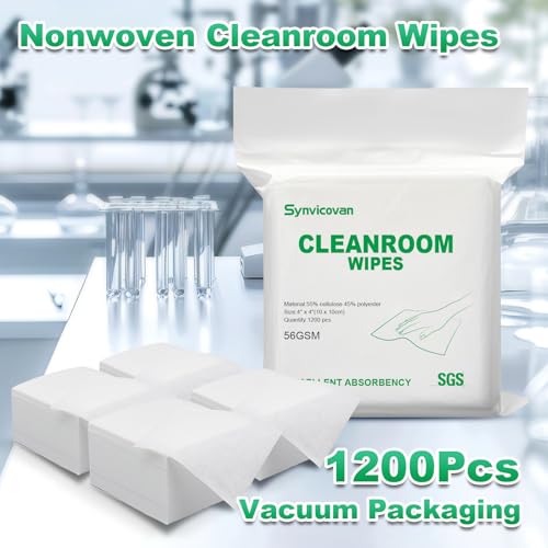 Synvicovan Cleanroom Wipes 4\"x4\" (1200 Pcs, Cellulose/Polyester Blend, Grade B, 56GSM) Lint Free Wipes for Laboratory, Electronics, Pharmaceutical,Printing,Automotives and Semiconductor Industries
