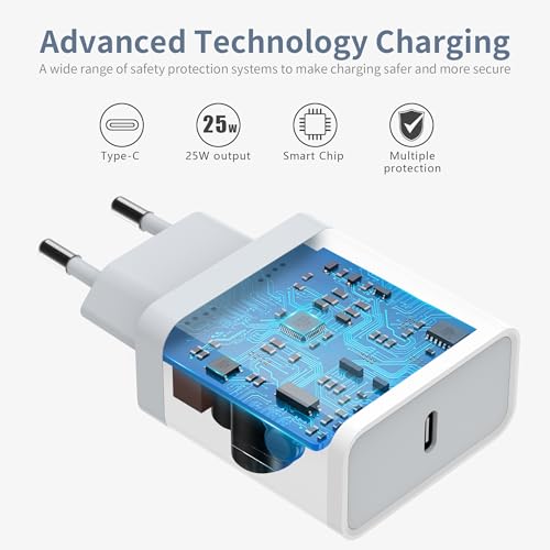 Caricatore Per Iphone 17/17 Pro/17 Air/17 Pro Max/16/16 Plus/16 Pro/16 Pro Max/15, 25W Rapido Usb C Caricabatterie Con 2M Cavo Tipo C Carica Batteria Charger Alimentatore Presa Spina Gakaogue - 3