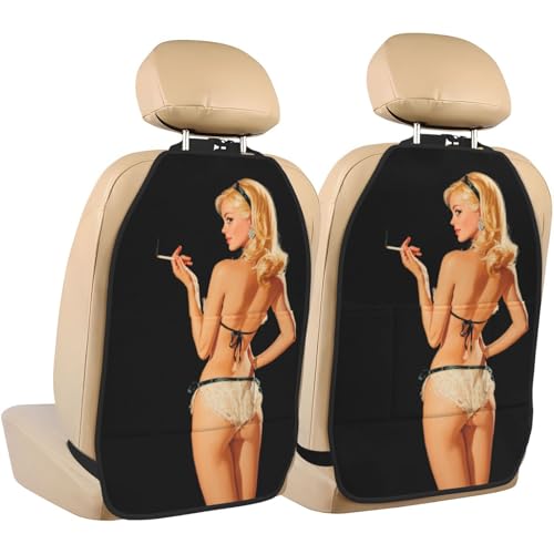 Vintage Young Blonde Woman Back Car Seat Back Kick Protectors,2 Pack Kick Mats with Storage Pockets for Vehicles to Protect from Dirt Mud Scratches