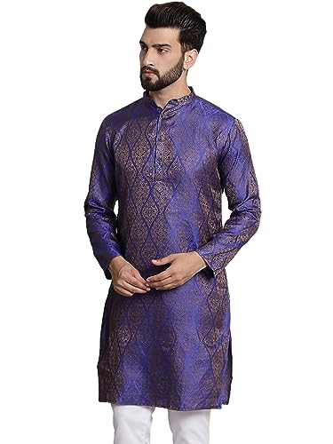 SOJANYA (Desde 1958, mezcla de seda para hombre, diseño propio solo kurta larga, Azul, M