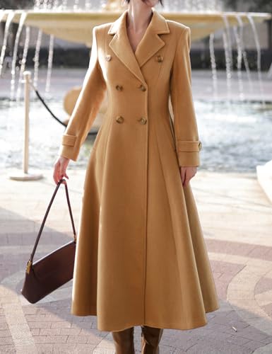 Image of IDEALSANXUN Womens Long Wool Coat Fall Winter Double Breasted Trench Coat Peacoat Jackets