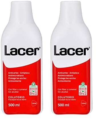 LACER - Colutorio 500 ml, Enjuague Bucal, Uso Diario, sin Alcohol, Boca Sana y Protegida, Previene la Caries y la Placa Dental, Limpia en Profundidad (Paquete de 2)