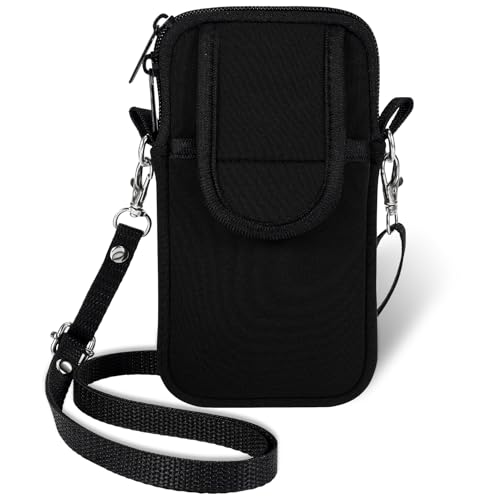 Estuche de Neopreno Universal para Smartphone, Carcasa para Móvil Funda Protectora a Prueba de Golpes con Correa para Brazo/Correa Cruzada, Travel Case Phone Bag para iPhone 14 15 16 17 Samsung,Negro