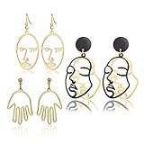 Top Plaza Face Abstract Gold Fun Statement Dangle Drop Earrings Fashion Hollow Face Hand Shape Hoops...
