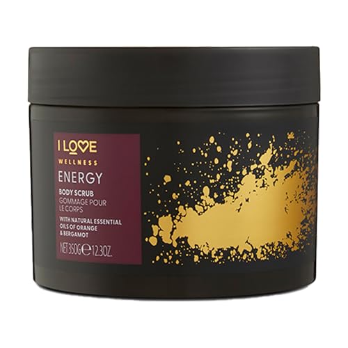 I Love Wellness ENERGY Body Scrub, With Natural Essential Oils of Orange & Bergamot, Gently Exfoliates Skin, Unclogs Pores & Removes Impurities, Vegan-Friendly - 350g