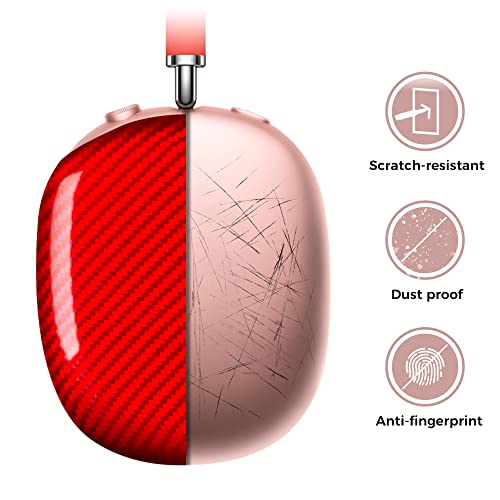 Monocarbon Genuine Carbon Fiber Case For Airpods Max Headphones, With Covers Apple Headphone Cases Ultra Protective (Glossy Red) #TOP1