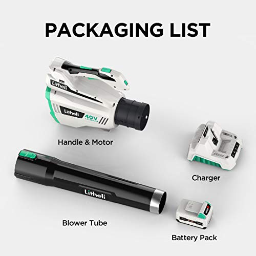 Litheli 40V Cordless Leaf Blower 480CFM Electric Leaf Blowers 92MPH with Brushless Motor, 2.5AH Battery and Charger