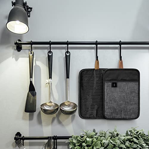 BONTHEE Topflappen Baumwolle Groß 4er Set Anti-rutsch Topflappen zum Kochen Backen Küchenzubehör - Schwarz