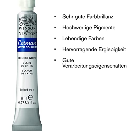 Winsor & Newton 8840089 Cotman Aquarellfarbe Studio Wasserfarben, lebendige hochwertige Farben mit sehr guten Verarbeitungseigenschaften 8ml Tube - Chinesischweiß