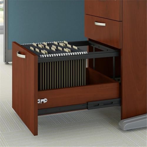 UrbanPro Office Cubicle Workstation, 65W x 33D Desk, Cherry Laminate Surface, Metal-Framed Panels, Two-Tone Fabric, Storage Cabinet, Mobile File Cabinet, Paper Tray, Pencil Cup, Efficient Workspace - Thumbnail 5