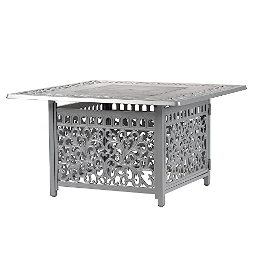 Image of Oakland Living Square 42 in. x 42 in. Aluminum Propane Fire Pit Table with Glass Beads, Two Covers, Lid, 57,000 BTUs in Grey Finish