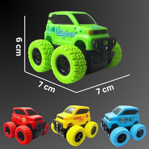 Image of PLUSPOINT Monster Truck Toys - Friction Powered Toy Cars Push and Go Vehicles for Kids Best Christmas Birthday Party Gift for Boys Girls Aged 3 and Above (City 4pc)