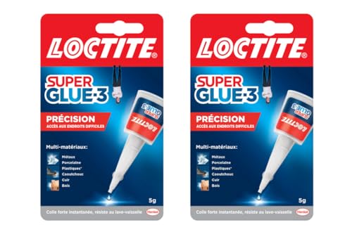 Loctite Super Glue-3 Précision, colle forte pour réparations précises, colle liquide tous matériaux, colle transparente à séchage rapide, flacon 5 g (Lot...