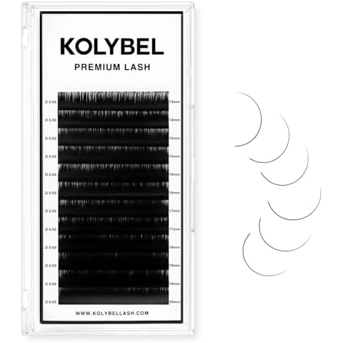 KOLYBEL Classic Lash Extensions 0.03 C CC D DD J B L Curl 13-20mm Mixed Lash Trays Premium Silk Eyelash Extensions Matte Dark Lash Extension for Professional Salon Use (0.03-D-13-20mm) Cover