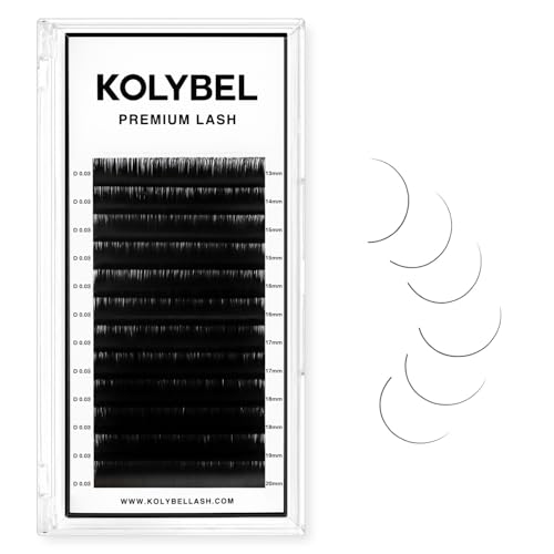 KOLYBEL Classic Lash Extensions 0.03 C CC D DD J B L Curl 13-20mm Mixed Lash Trays Premium Silk Eyelash Extensions Matte Dark Lash Extension for Professional Salon Use (0.03-D-13-20mm)