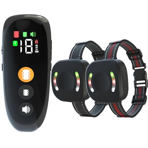 Meloive Collar de Adiestramiento para 2 Perros,Collar Recargable con Rango de Control Manual 3000 Metros,4 Modos de Adiestramiento Efectivos Fuerte Vibración/Sonido/Vibración/Luz LED
