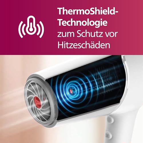 Philips sušilo za kosu serije 5000, ThermoShield tehnologija, funkcija ionizacije, 2.100 W, bijelo, s mlaznicom za oblikovanje i difuzorom za volumen, model BHD500/20