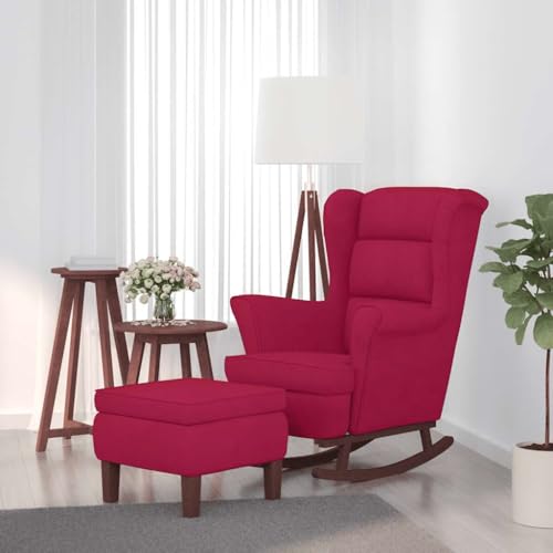 QUAHEAS Mecedora para los oídos, color rojo vino, terciopelo y madera maciza, silla de relajación ergonómica con cojín, reposabrazos, balancín y reposapiés para salón, dormitorio, rincón de lectura