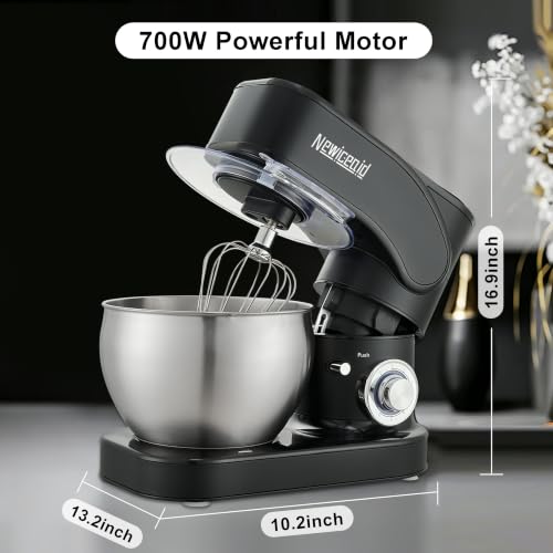 Newiceaid Stainless Steel Stand Mixer, 6-Speed Tilt-Head Mixer with 700W Powerful Motor, 7.4QT Bowl, Electric Kitchen Mixer with Dough Hook, Beater, Whisk for Baking & Dough Making-Black - Image 2