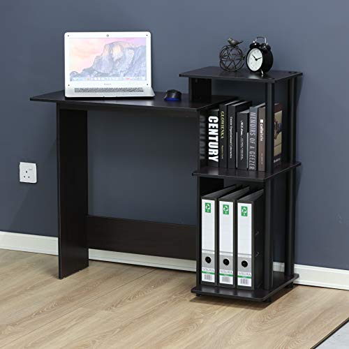 Image of Furinno EFFICIENT Desk, 28.6 inch Wide Gaming Desk with 3 Open Side Shelves, Laptop Notebook Computer Desk, Office Desk for Home Office, Study Room, Dorm, Bedroom, Dark Walnut