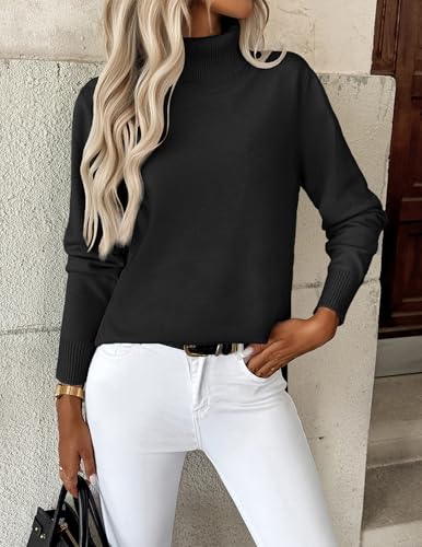 Zeagoo Women's Turtleneck Sweater Long Sleeve Spilt Hem Casual Knit Pullover Chunky Fall Winter Jumper Top 20252