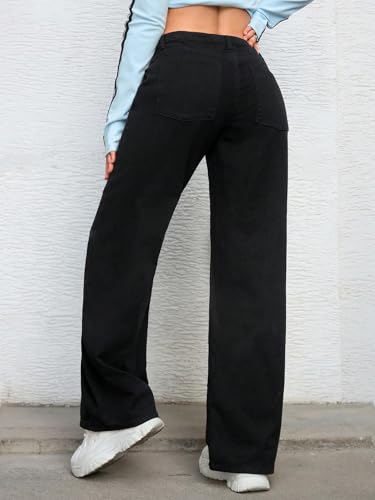 Image of Shasmi Women's Black Wide Leg Baggy Jeans High Waist Relaxed Fit Denim Pants - Loose Straight Fit Korean Style Oversized Casual Jean for Womens (Jeans 294)