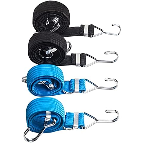 Heavy Duty Rubber Bungee Bungie Cords with Hooks Outdoor 4 Pack, Elastic Tie Down Bungee Straps for RVs Camping Trunks Caravan Bike Luggage Racks Storage (Includes 2pcs x 24", 2pcs x 39", Black) Cover