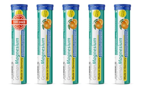 Magnesium Brausetabletten 5x20 Stk. Orangengeschmack – 200 mg Magnesium Zuckerfrei – T&D Pharma German Magnesium – Made in Germany