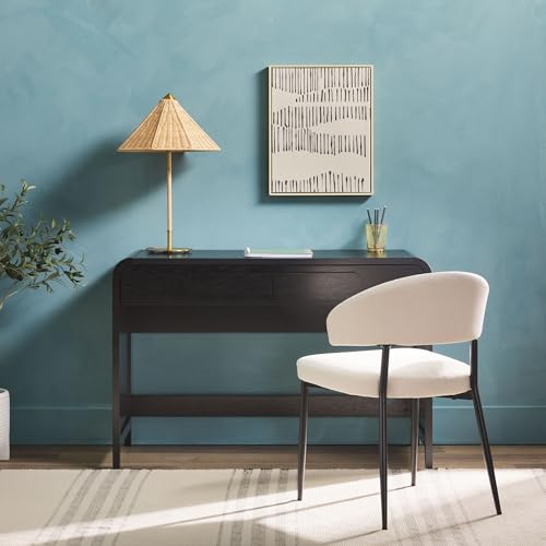 Walker Edison Modern Curved Waterfall Desk with Drawers, Rounded Edge Desk for Home Office or Living Space, Statement Console Table with Oversized Drawer Pulls, 45”W x 20”D x 30”H, Black