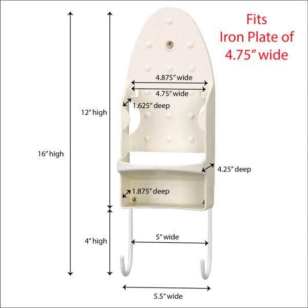 Household Essentials 166-1 Iron Wall Mount with Attached Ironing Board Hooks,White