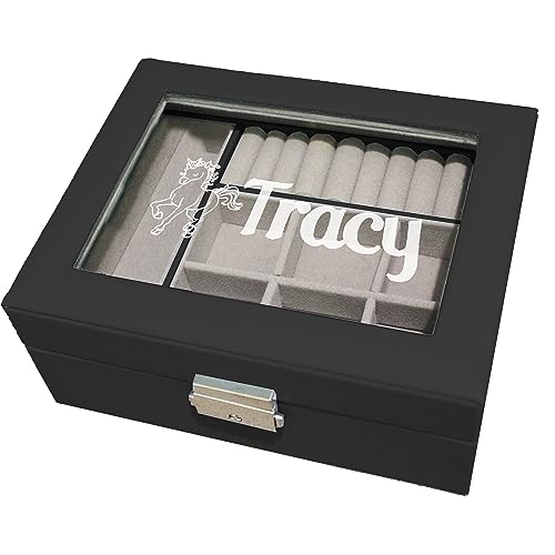 The Wedding Party Store Custom Engraved Kids, Girls Jewelry Box with Name, Princess, Flower, Butterfly (Jet Black)
