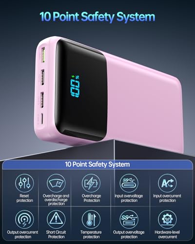 Image of Portable Charger 50000mAh Power Bank, High Capacity External Battery Pack for Camping, USB-C PD 30W Fast Charging Portable Phone Charger for iPhone 17 /16 /15 /14 /13 /12 /11 Samsung Android (Pink)