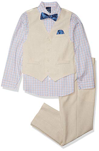 Image of Nautica Boys' 4-piece Formal Suit Set with Vest, Pants, Collared Dress Shirt, and Tie