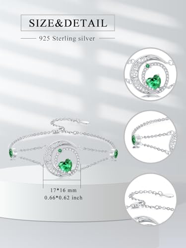 Image of Dorunmo 925 Sterling Silver Moon Heart Birthstone Anklet Bracelets for Women Best Mother's Day Birthday Jewelry for Wife Girlfriend Mom Her