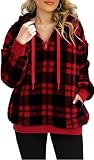 MYHALF Womens Sherpa Pullover Oversized Fuzzy Hoodie with Pockets Double Fleece Sweatshirt Plaid Fluffy Coat Winter Outerwear