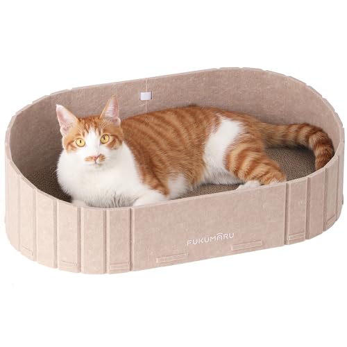 FUKUMARU Tiragraffi Cartone per Gatti, Cuccia Gatto Interno di Feltro, Tiragraffi per Gatti Adulti con 2 Tappetini in Cartone di Alta Qualità, Rimovibile e Reversibile, Lungo da 61 cm, Cammello