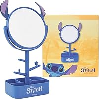 Get Trend Disney Stitch Mirror with Jewellery Stand for Girls & Teens, Cute Dressing Table Mirror with Trinket Tray, Bedroom Decor, Gifts for Girls (Blue Stitch)
