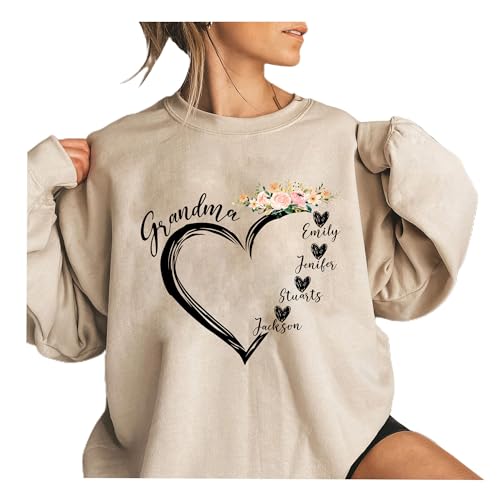 LIISE Personalized Grandma Heart Floral Sweatshirt with Grandkids Names2