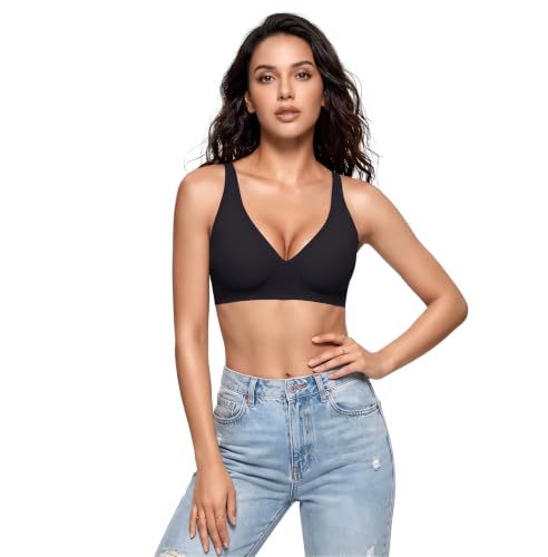 Image of Seamless Wireless Bra for Women | No Underwire Deep V Invisible T-Shirt Bra | 360 Support | Adjustable Straps | Soft Comfortable Everyday Bra